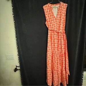Boden Orange White Pineapple Naomi Notch Collar Maxi 6R UK 10R Vacation Dress
